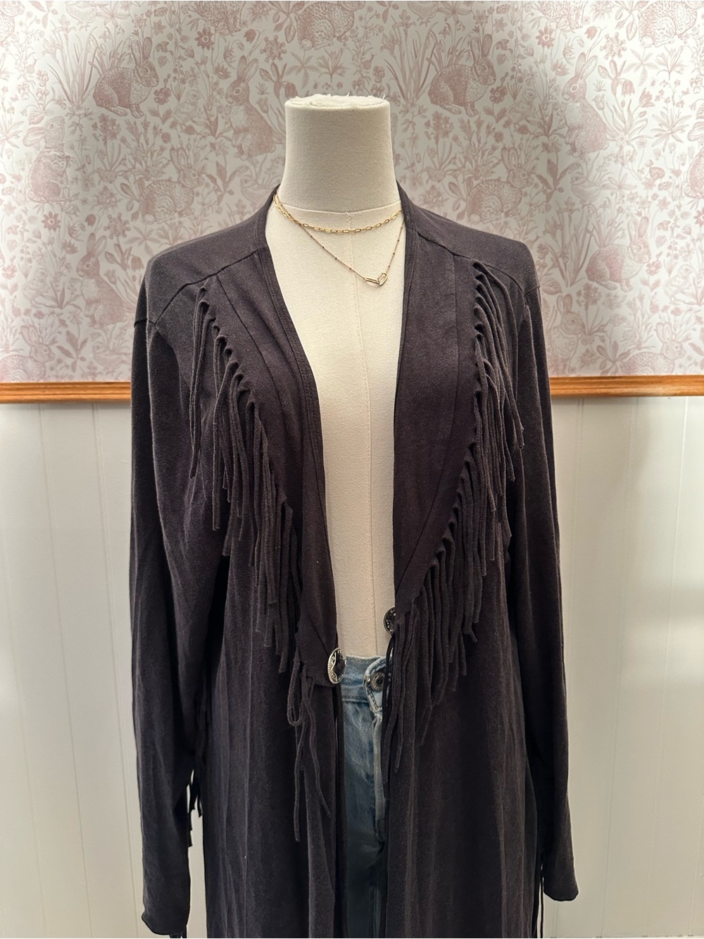 Wrangler Black Long Fringe Open-Front Cardigan - Picture 3 of 7